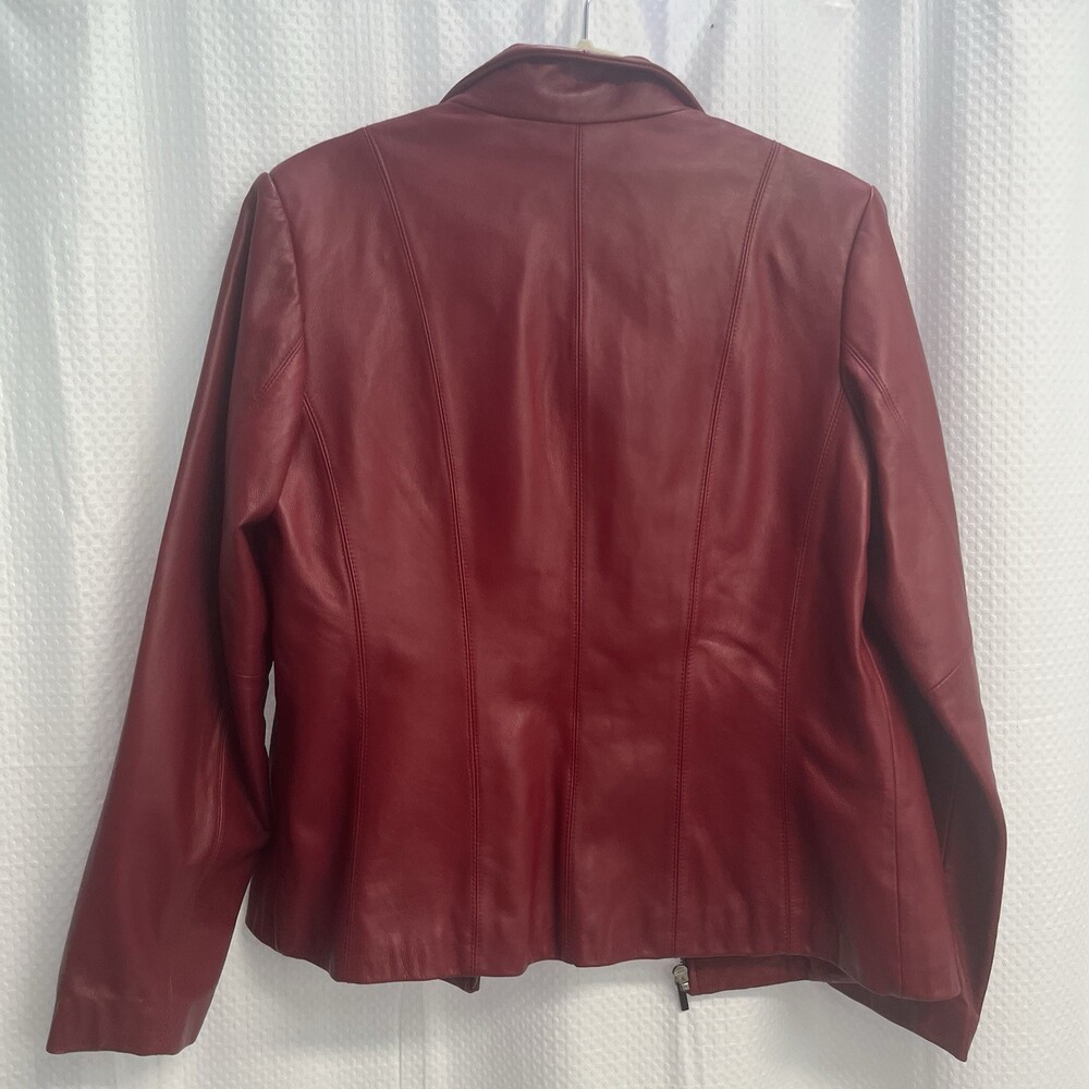 Nine‎ West Genuine Leather Red Full Zip Scuba Jacket Classic Medium - Picture 10 of 11